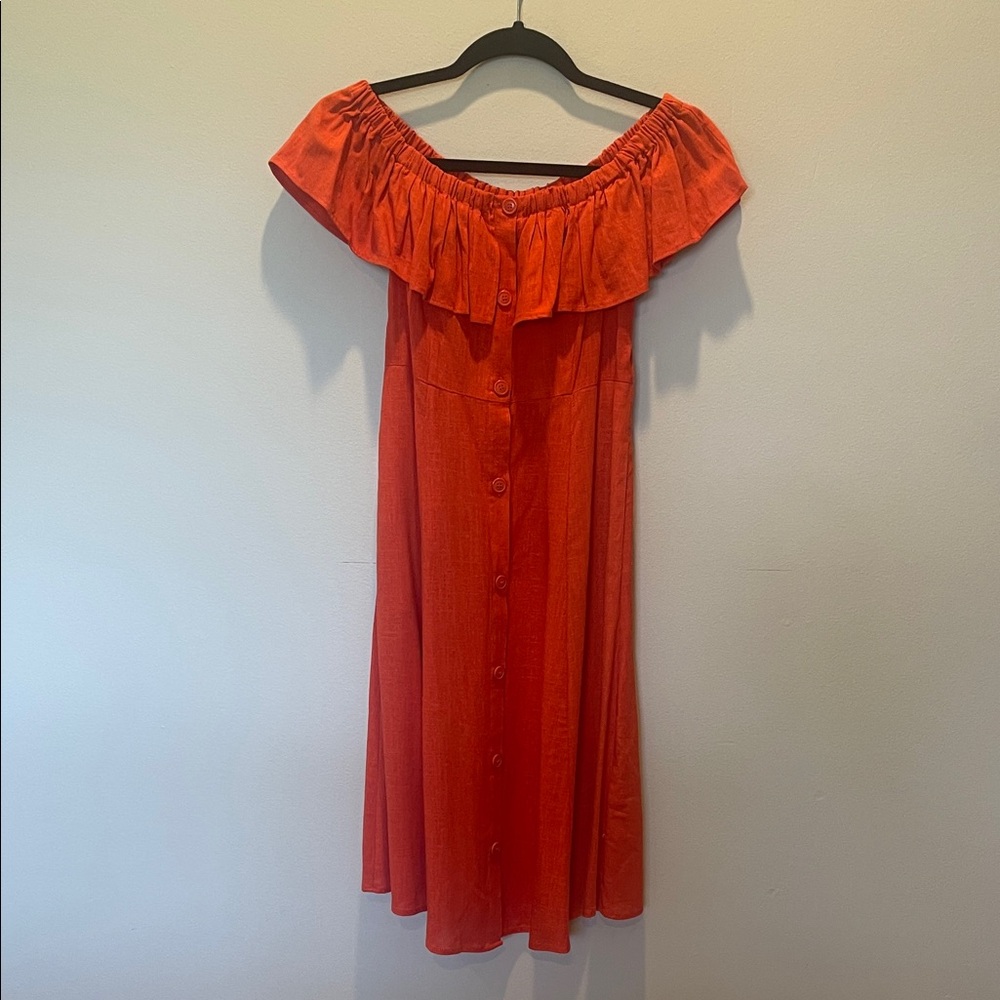 Chic Off-Shoulder Midi Dress in Vibrant Red